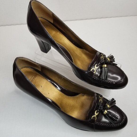 Circa Joan and David Brown Heels Pumps Academia Office Career Tassel Leather 8M - Picture 2 of 15